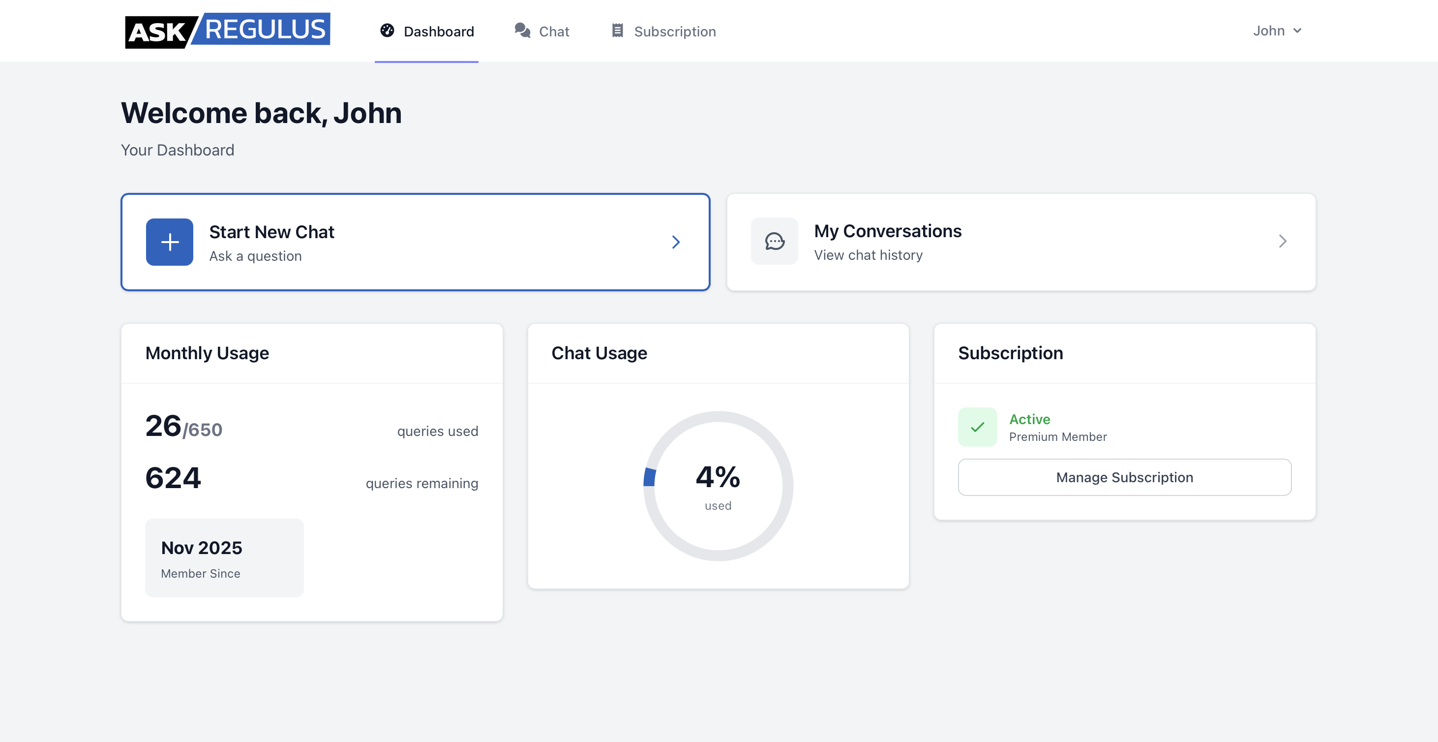 Regulus Dashboard - Track usage, manage conversations, and monitor your AI assistant activity